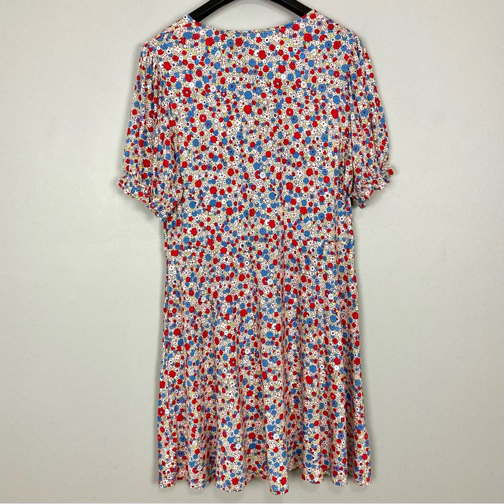 Boden V-Neck Jersey Dress Women’s Size 16 Riviera Blue Floral Stretch Knit Retro - Picture 9 of 12